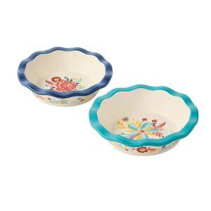 Pioneer Woman Mini Pie Pans 2Pcs Keepsake Floral Blue Dish Ceramic 4.75"Dia New